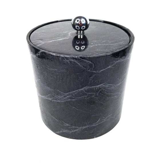 Vintage Ice Bucket Black White Marbled Pattern - Picture 6 of 12
